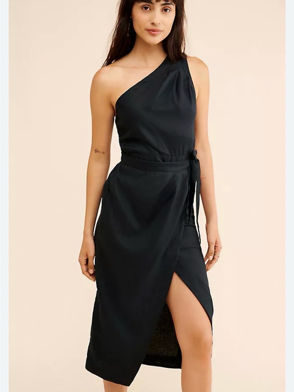 Anthropologie Asymmetrical One-Shoulder Black Wrap Dress size 18